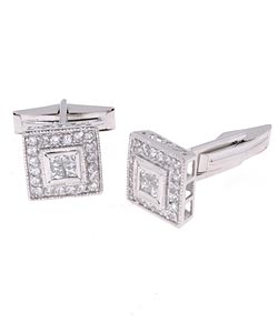 Icz Stonez Sterling Silver CZ Square Cuff Links