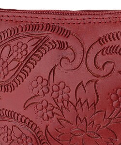 Leaders In Leather Red Tooled Cosmetic Bag