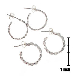 Set of Two Sterling Silver Diamond-cut Hoop Earrings