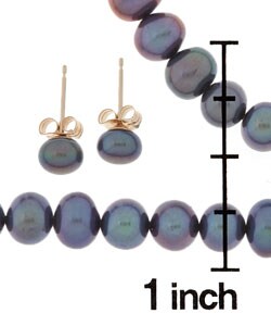 14k Gold Black Cultured Freshwater Pearl Set