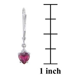14k White Gold Diamond Created Ruby Heart Earrings