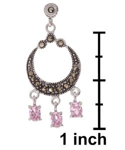 Sterling Silver Marcasite and Pink CZ Earrings