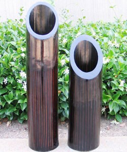 Set of Two Bamboo Floor Candleholders