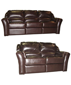 Chocolate Reclining Leather Sofa and Reclining Loveseat Set