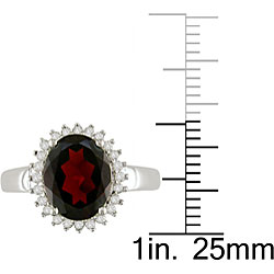14k White Gold 1/5ct Diamond & Garnet Ring