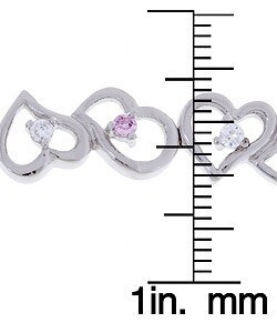 Sterling Silver Pink/Clear CZ Heart Link Bracelet