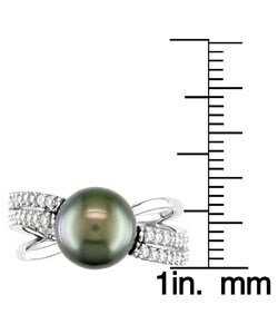 14k Gold 1/4ct TDW Diamond Cultured Tahitian Pearl Ring