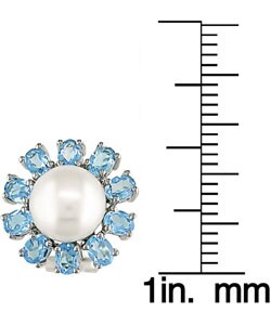 14k Blue Topaz Cultured Freshwater Pearl Earrings