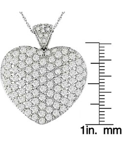 14k White Gold 3-1/2ct Diamond Pave Heart Pendant