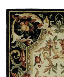 Hand-hooked Aubusson Fruit Black Wool Runner (2'6 x 4')