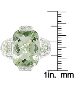 Silver 1/8ctw Diamond Green Amethyst Ring