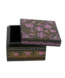 Handmade Black Lacquer Etched Jewelry Box