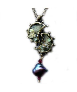 Double Moon Roman Glass Pearl Dangle Necklace (Israel)