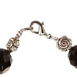 Black Sandstone Silver Floral Bead Necklace