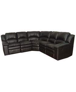 Black Leather 5-seat Recliner Sectional Sofa