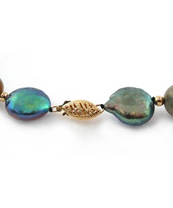 14k Yellow Gold Fossil and Freshwater Pearl Necklace