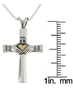 14k Gold and Silver Claddagh Cross Necklace