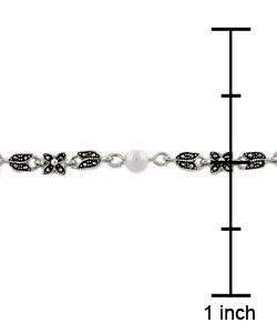 Sterling Silver Synthetic Pearls and Marcasite Bracelet