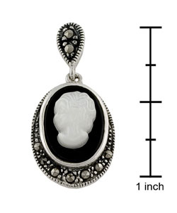 Sterling Silver, MOP, Black Onyx, Marcasite Cameo Earrings