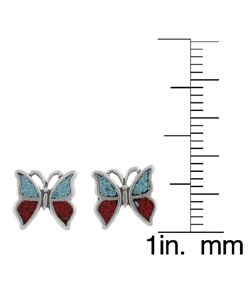 Sterling Silver Turquoise Coral Butterfly Earrings