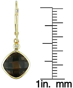 10k Yellow Gold Smokey Quartz/ Diamond Earrings