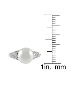 Tressa Sterling Silver Faux Pearl Ring with Pave CZ