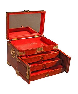 Handmade Vintage Style Golden Brass & Wood Jewelry Box