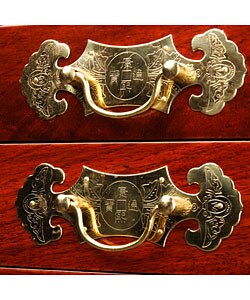 Oriental Antique Style Golden Brass/ Wood Jewelry Box