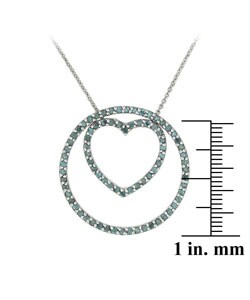Silver 1ct TDW Blue Diamond Heart and Circle Necklace