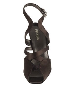 Prada Dark Brown Satin Strappy Peep-toe Sandals
