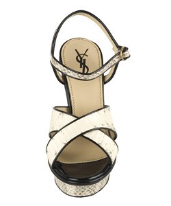 YSL Cream/ Black Snakeskin Platform Sandals