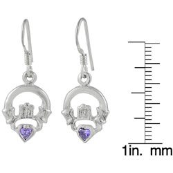 Sterling Silver Claddagh Earrings with Purple Heart