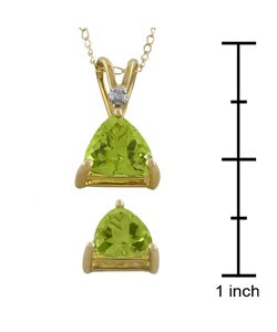 10k Gold Trillion Peridot Pendant and Earrings Set