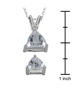 10k Gold Trillion Aquamarine Pendant/ Earrings Set