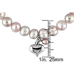 Pink Freshwater Pearl and Silver Heart Bracelet