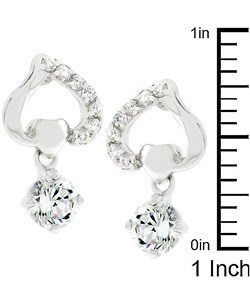 Silvertone CZ Upside-down Heart Earrings