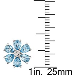 10k White Gold Blue Topaz Flower Earrings