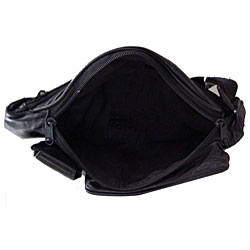 Kozmic Front Zippered Black Leather Fanny Pack