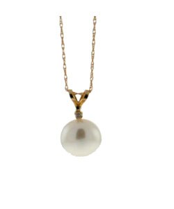 DaVonna 14k Gold Cultured Freshwater Pearl and Diamond Earrings/ Necklace Set (9-9.5 mm)