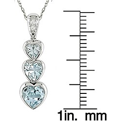 10k White Gold Triple Heart Blue Topaz Necklace