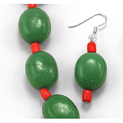Jade & Coral Glass Necklace and Earrings Set (India)