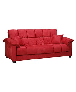 Madras Crimson Red Microfiber Futon Sofa Bed