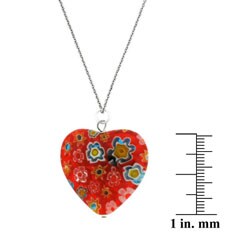 Stonique Creations Sterling Silver Orange Venetian Glass Heart Necklace