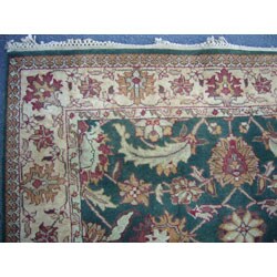Indo Mahal Hand-knotted Green/ Ivory Rug (4' x 8')