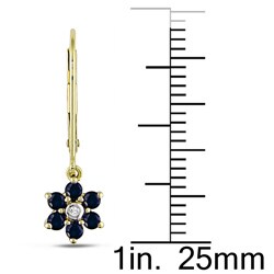 14k Gold Blue Sapphire and Diamond Flower Earrings