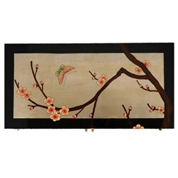 Gold/ Black Lacquer Floral Motif Storage Cabinet