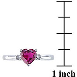 10k White Gold Created Ruby and Diamond Heart Ring