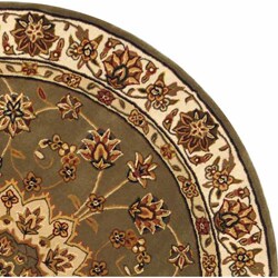 Handmade Traditions Tabriz Green/ Ivory Wool and Silk Rug (4' Round)