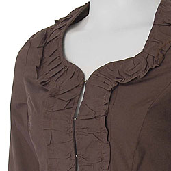 Everyday Women's Junior's Long-sleeve Ruffle-front Blouse