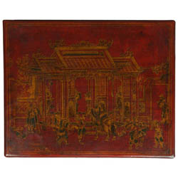 Hand-painted Red Bonded Leather Oriental Accent/End Table